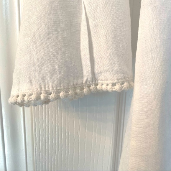 Lungo L’Arno Linen Blouse Shirt Top Embroidered Neckline White Size S - Picture 9 of 11